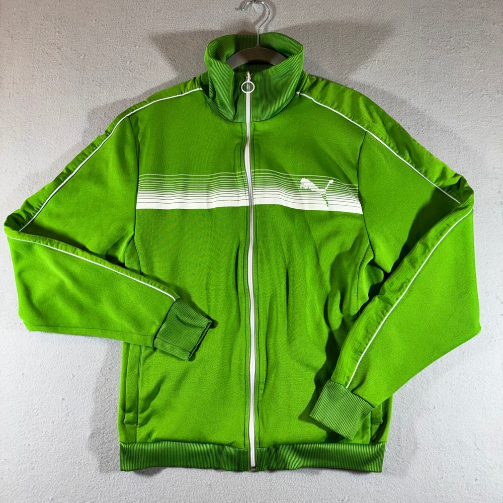 Vintage 1990's Puma Mens Track Jacket Green White Stripe Full Zip 502413 Size S